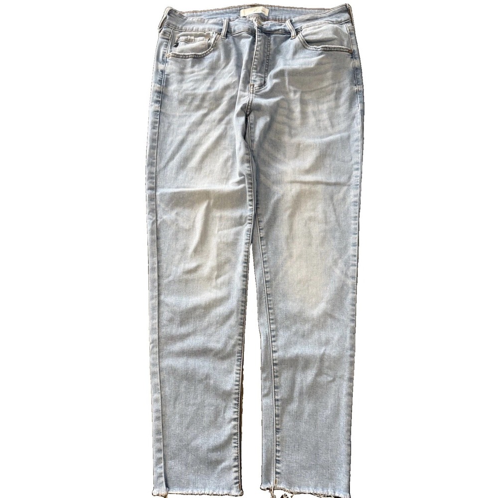 KanCan Women's 32 Mid Rise Slim Skinny Jeans Light Wash Raw Hem Stretch